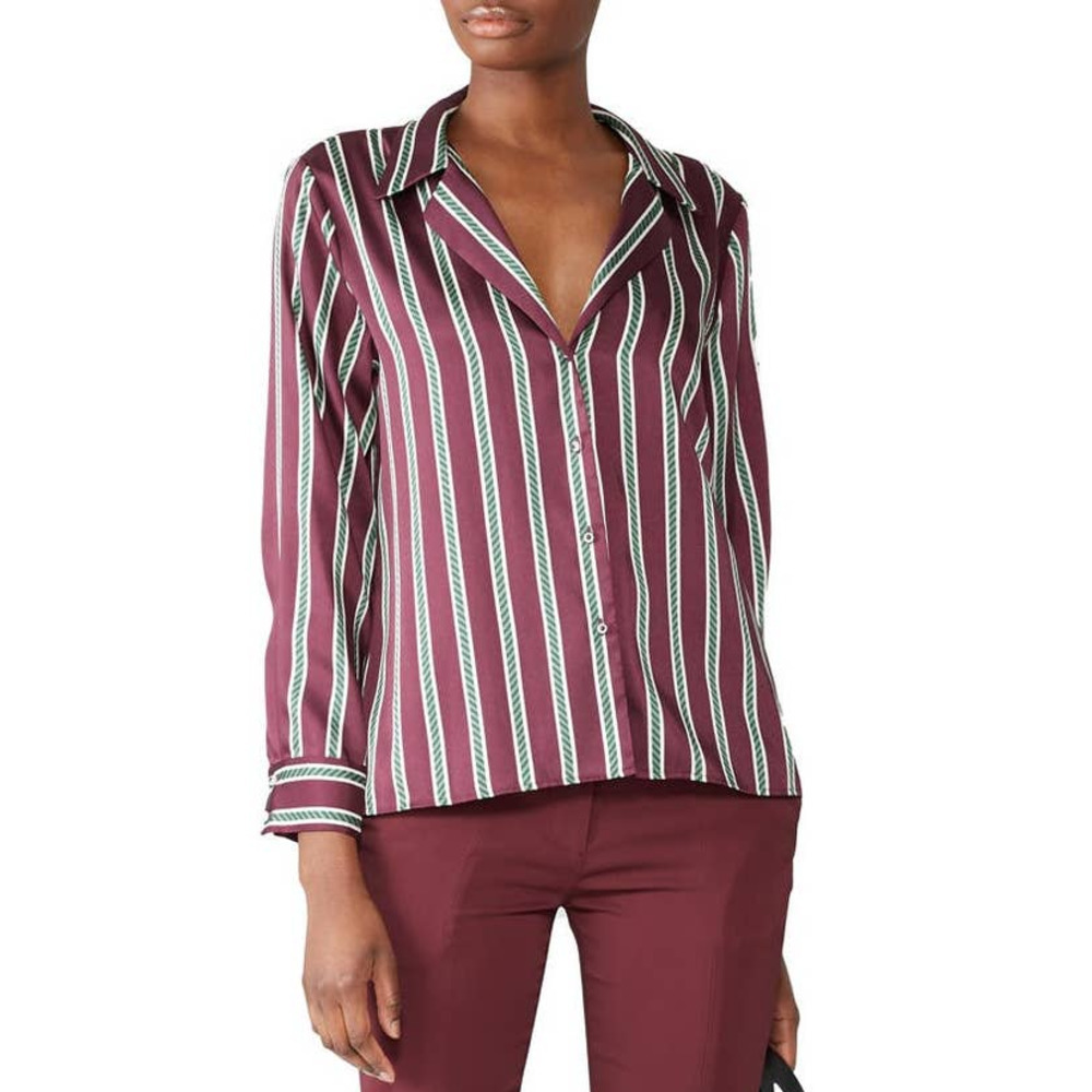Alexis Samwell Striped Top Collar Neck Long Sleeve Shirt Size S